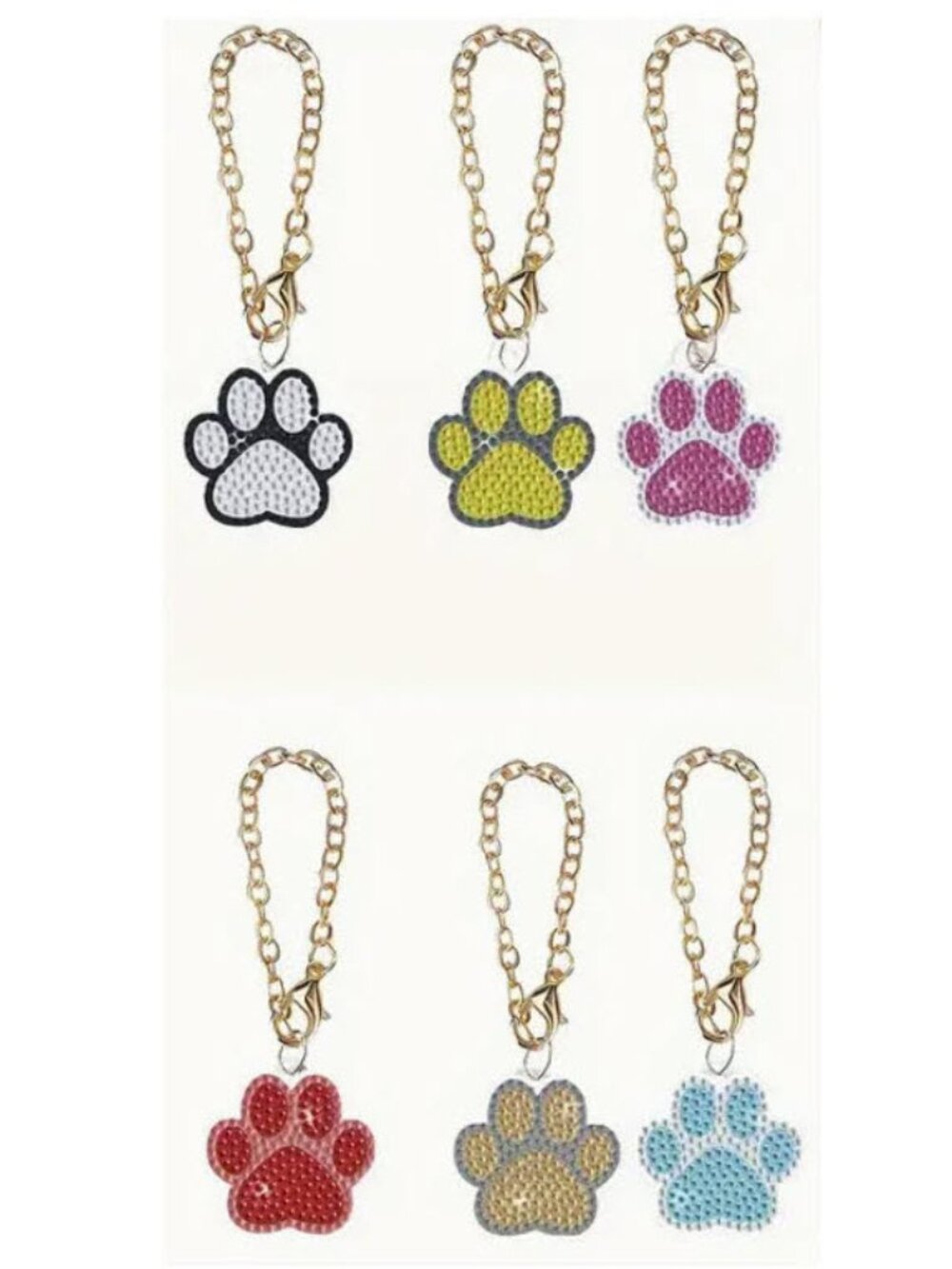 12 Paw Print Diamond Painting Keychains – 2 Complete DIY Kits